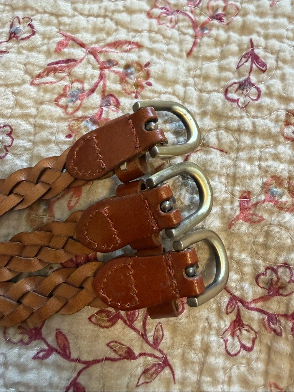 Vintage Braided Triple-Wrap Brown Leather Waist Belt - Unbranded